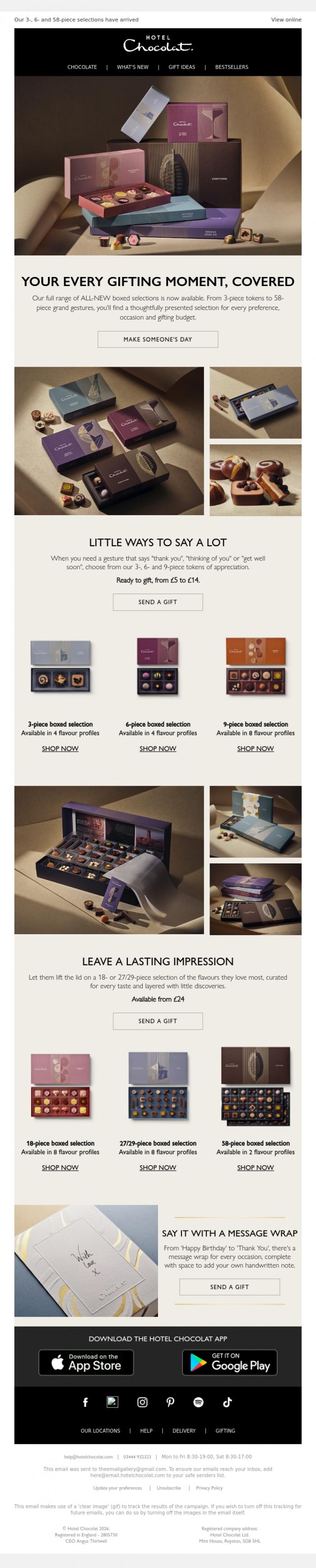 Email Design Inspiration from Hotel Chocolat, Every gifting moment covered