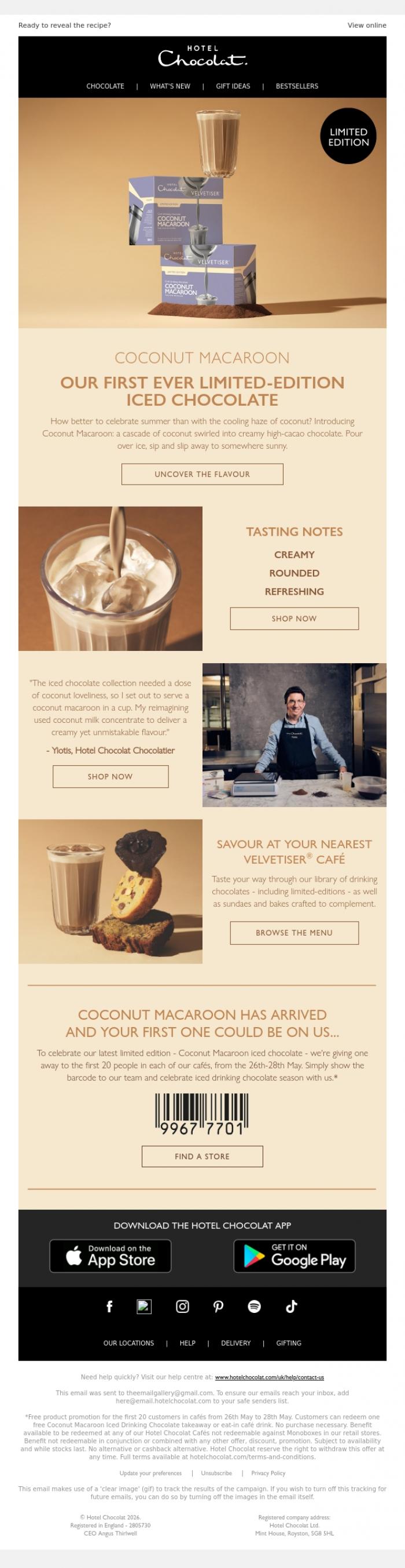 Email Design Inspiration from Hotel Chocolat, Our first ever limited-edition iced drinking chocolate