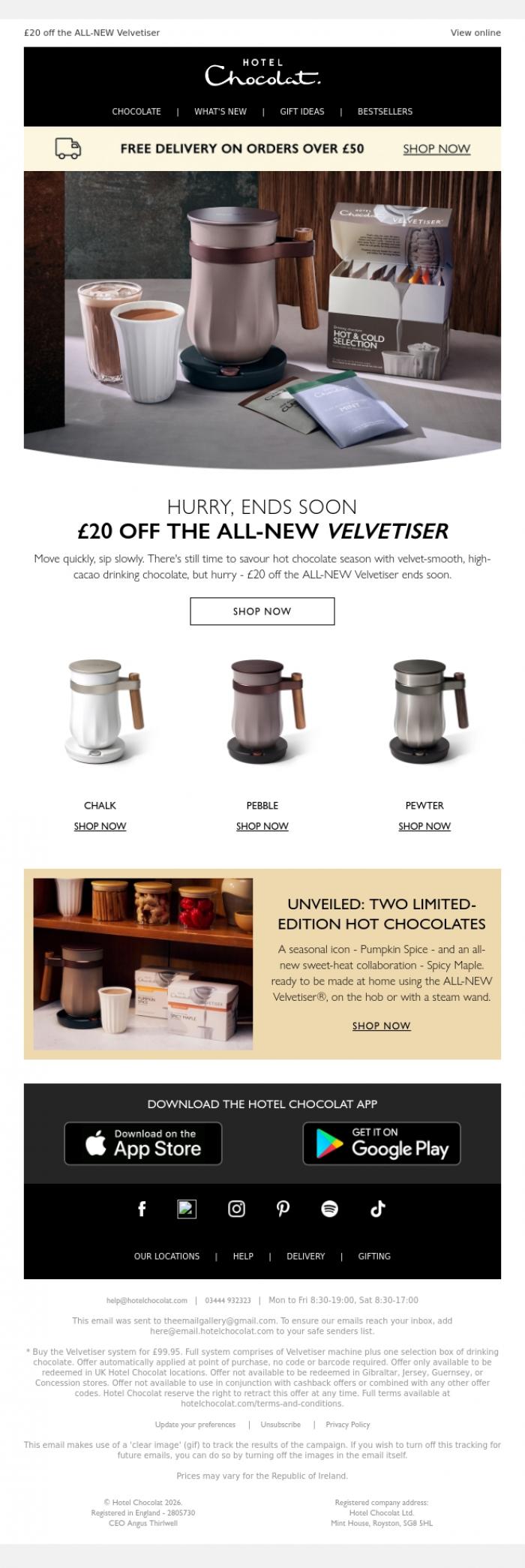Email Design Inspiration from Hotel Chocolat, Embrace hot chocolate season
