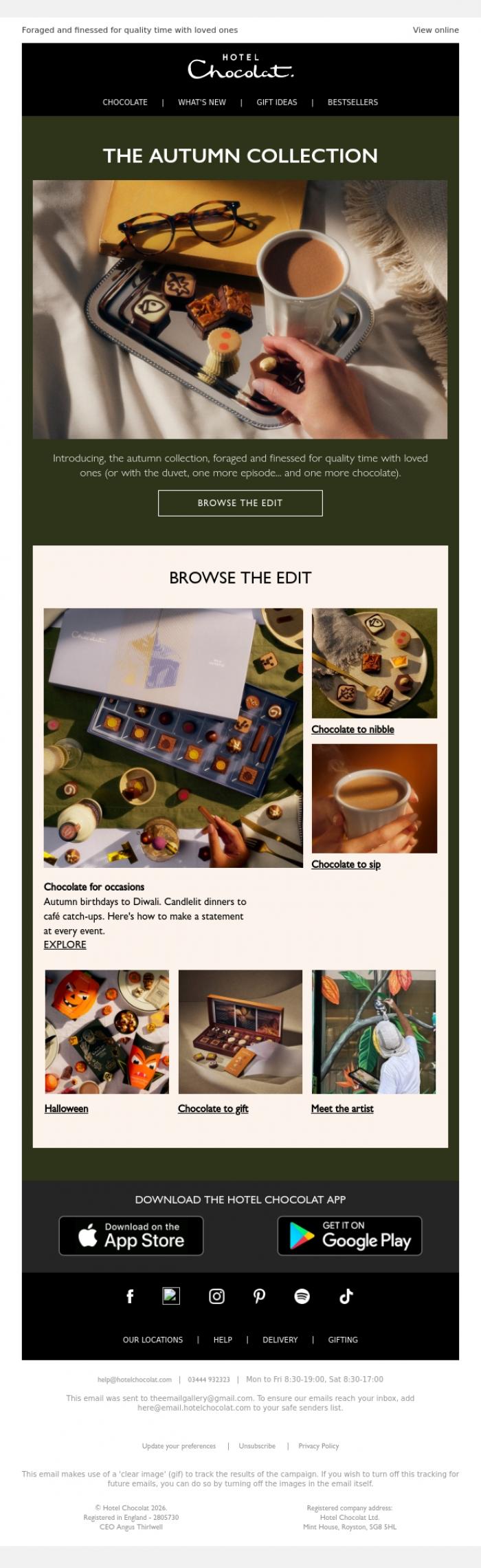 Email Design Inspiration from Hotel Chocolat, Introducing the autumn collection