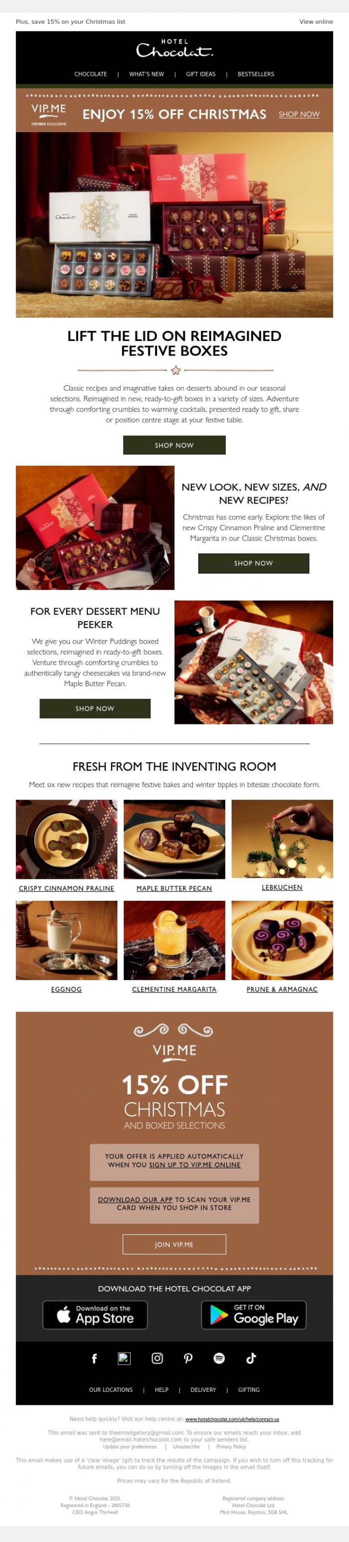 Email Design Inspiration from Hotel Chocolat, Lift the lid on reimagined festive boxes