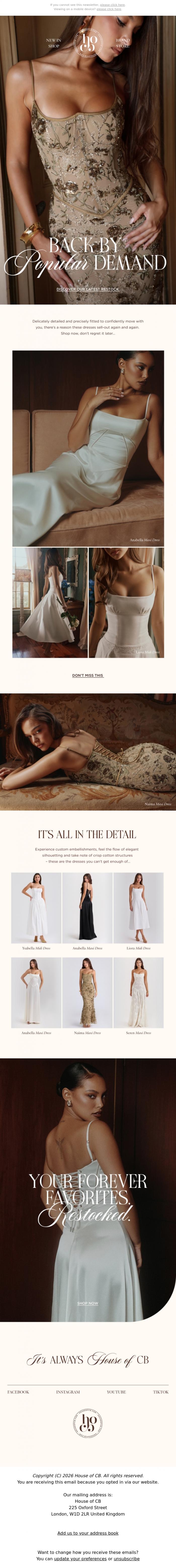 Email Design Inspiration from House of CB, Back in stock - Naima, Seren + more...✨