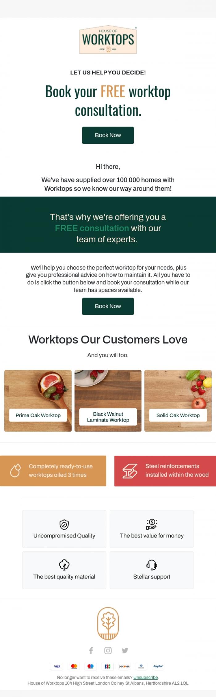 Email Design Inspiration from House of Worktops, Book a FREE expert consultation