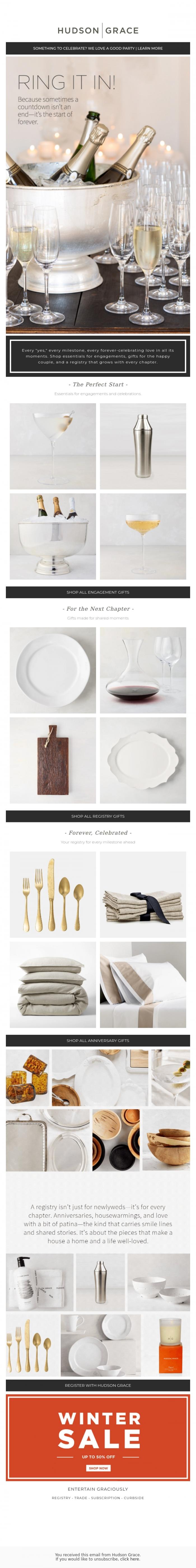Email Design Inspiration from Hudson Grace, Let's RING it in | So Many Reasons to Celebrate