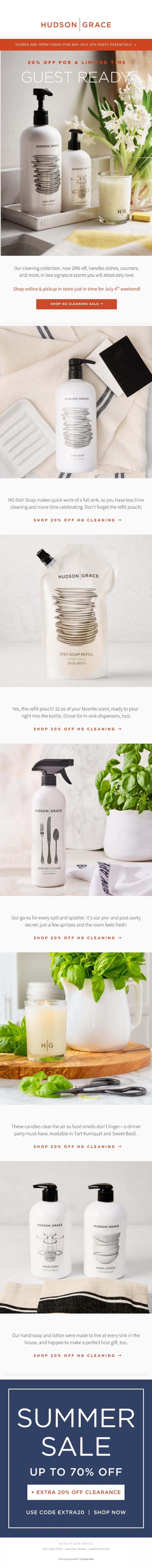 Email Design Inspiration from Hudson Grace, Get Set for Guests! 20% Off HG Cleaning