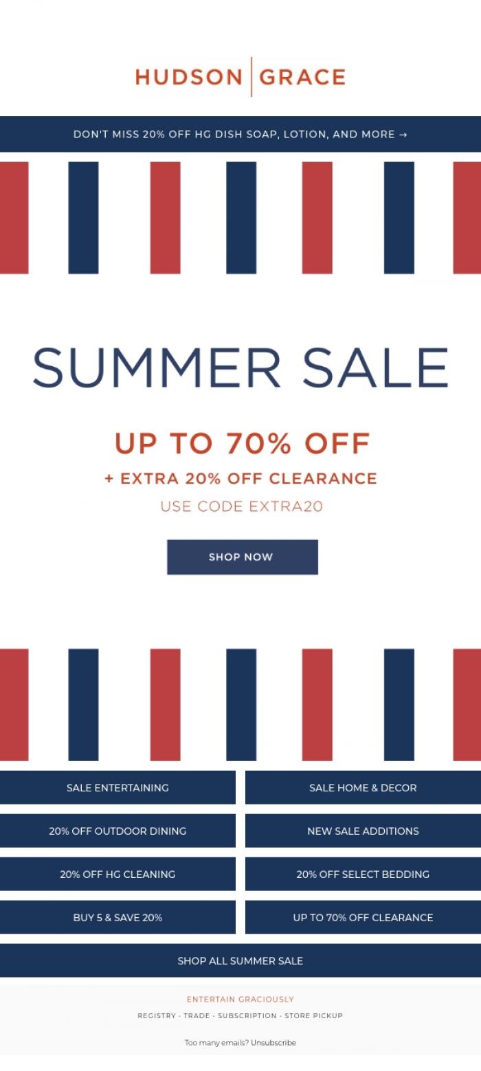 Email Design Inspiration from Hudson Grace, Up to 70% Off Ends Soon....
