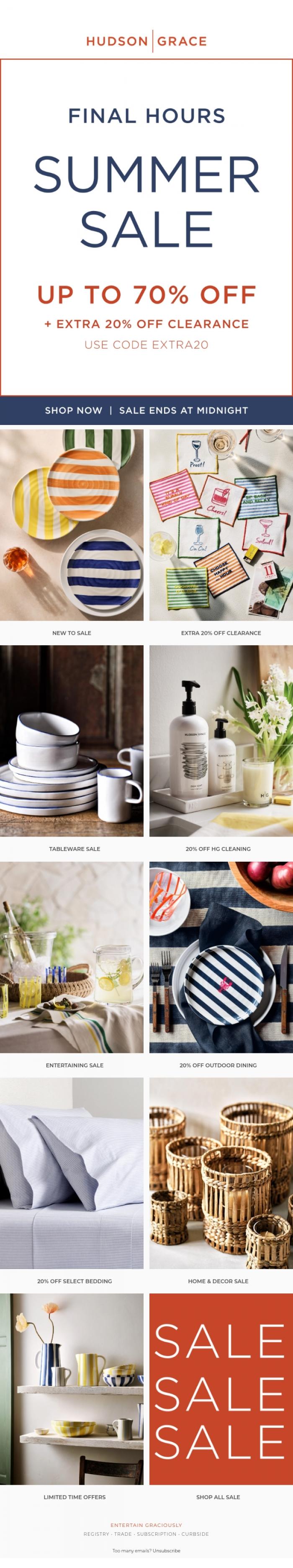Email Design Inspiration from Hudson Grace, ENDS TONIGHT! Last Call for 70% Off!