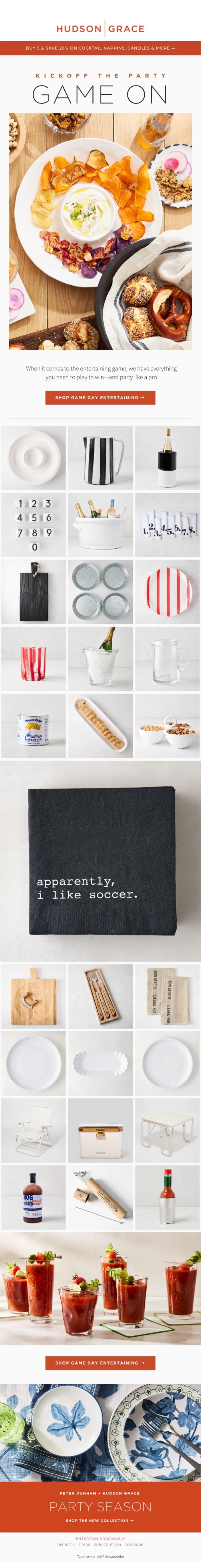Email Design Inspiration from Hudson Grace, GAME ON | Entertaining Favorites to Kick Off the Party