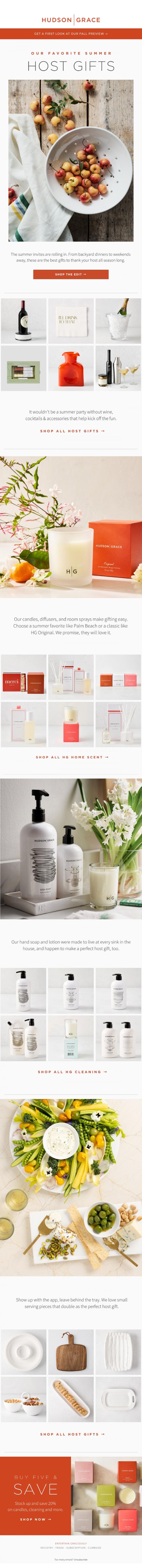 Email Design Inspiration from Hudson Grace, Summer Host Gifts We Love