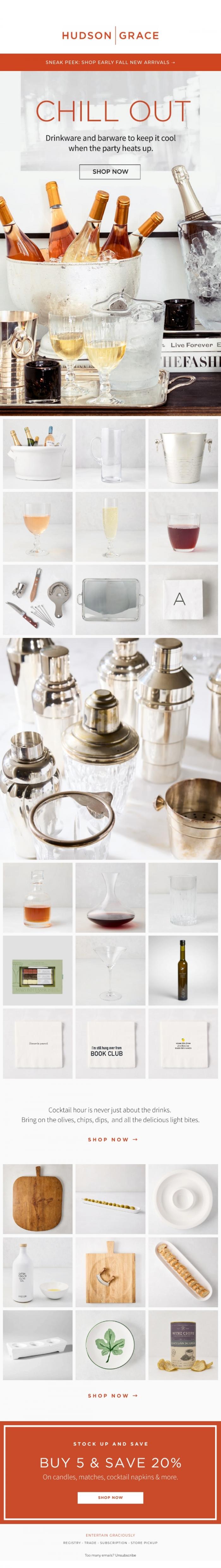 Email Design Inspiration from Hudson Grace, Chill Out! Barware to keep things cool as the weekend heats up
