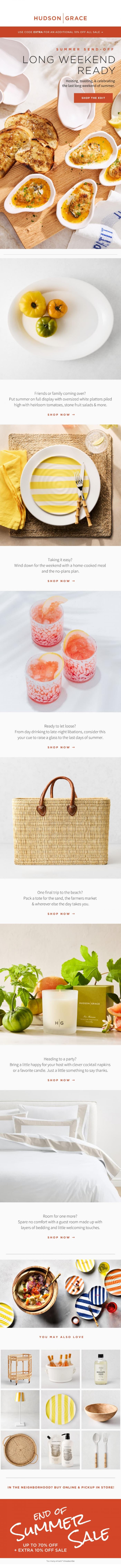 Email Design Inspiration from Hudson Grace, Ready for the Long Weekend?