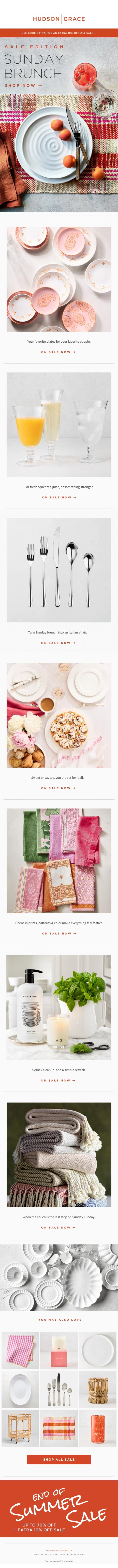 Email Design Inspiration from Hudson Grace, Sunday Brunch, All on Sale (Up to 70% Off!)