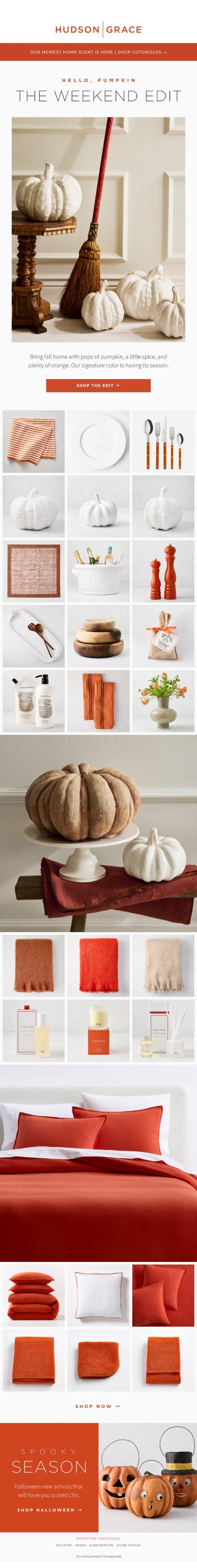 Email Design Inspiration from Hudson Grace, Hello, Pumpkin | The Weekend Edit