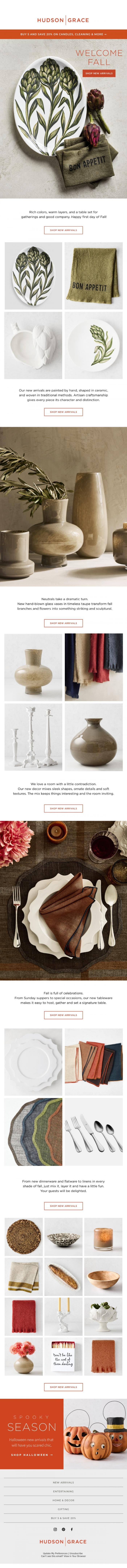 Email Design Inspiration from Hudson Grace, WELCOME FALL | New Arrivals for a New Season