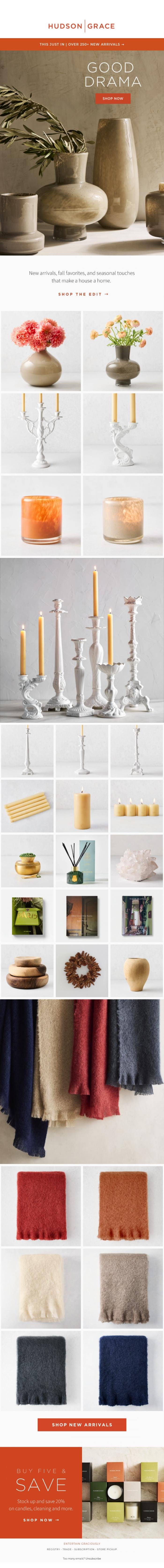 Email Design Inspiration from Hudson Grace, GOOD DRAMA | New Arrivals & Seasonal Decor
