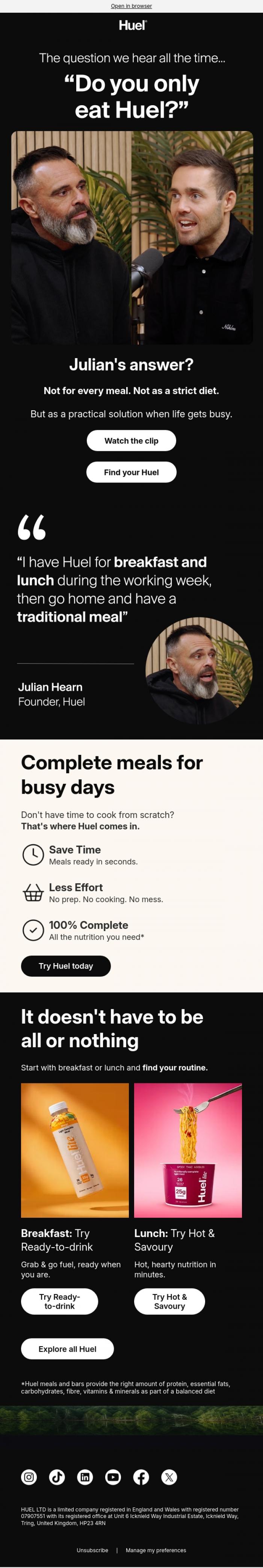 Email Design Inspiration from Huel, Does our founder only eat Huel? 👀
