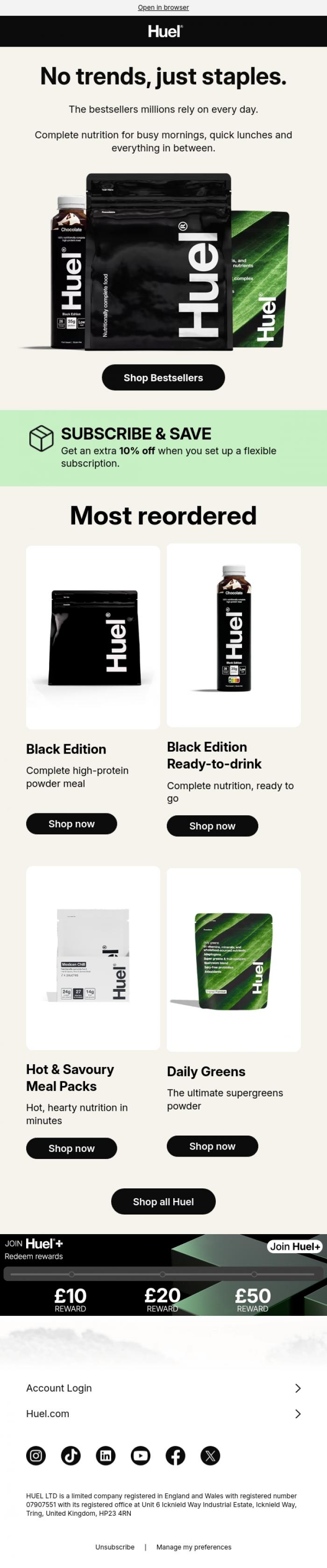 Email Design Inspiration from Huel, Reordered. Repeatedly.