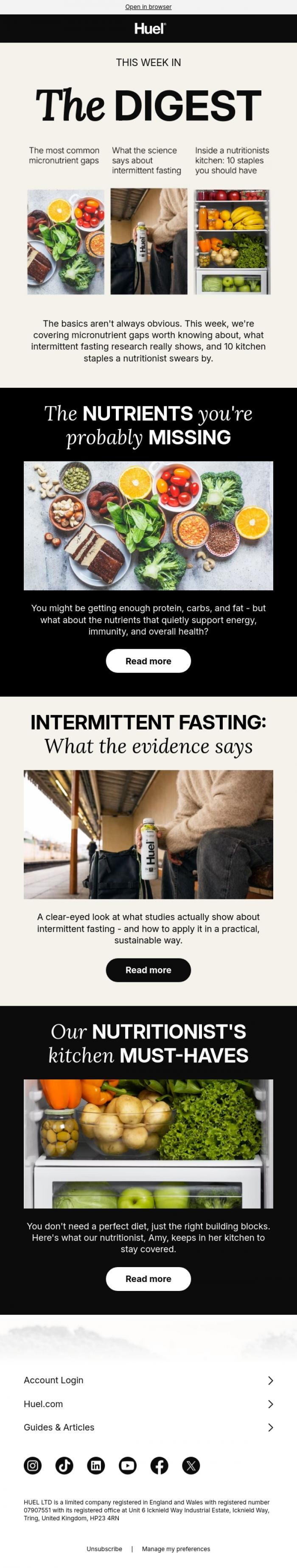 Email Design Inspiration from Huel, Intermittent fasting: the real benefits ⏱️