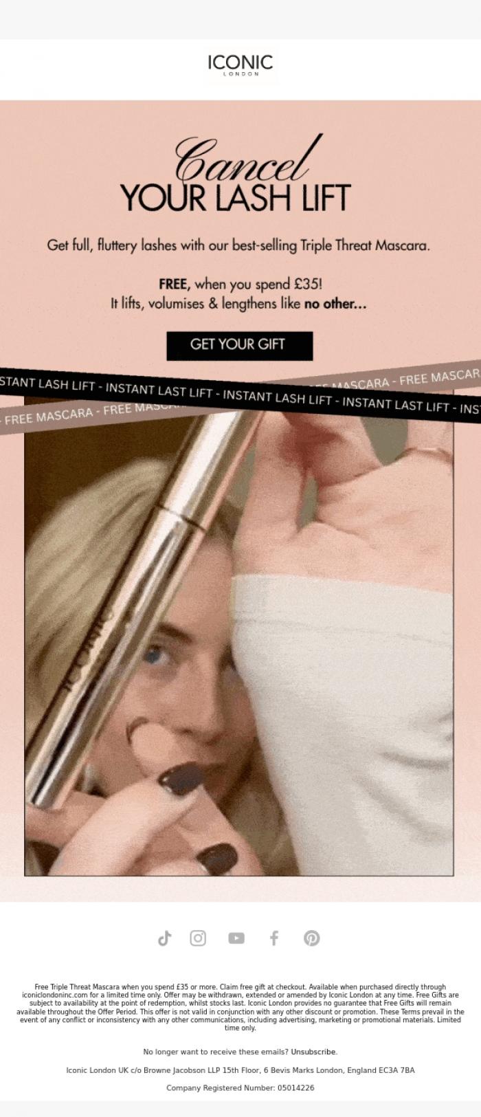 Email Design Inspiration from ICONIC London, Cancel your lash lift 💁&zwj;♀️