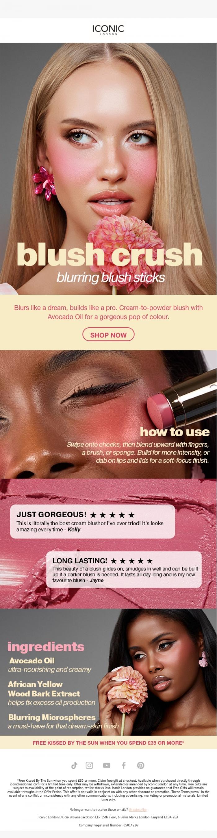 Email Design Inspiration from ICONIC London, Not your basic blush 🌸