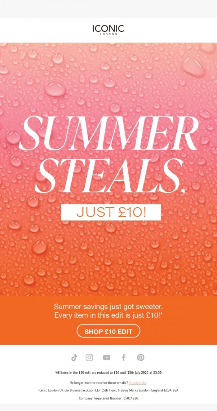 Email Design Inspiration from ICONIC London, 🔥 Summer steals! Just &pound;10 🤩