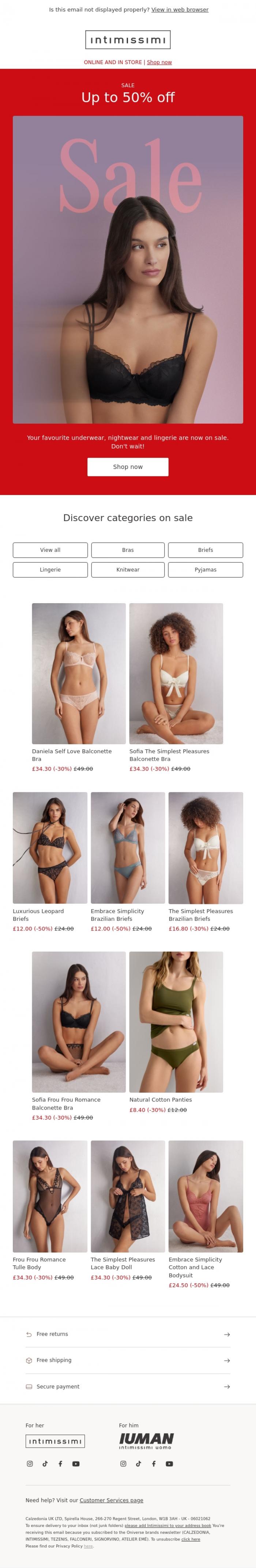 Email Design Inspiration from Intimissimi, THE SALE IS ON! Up to 50% off!