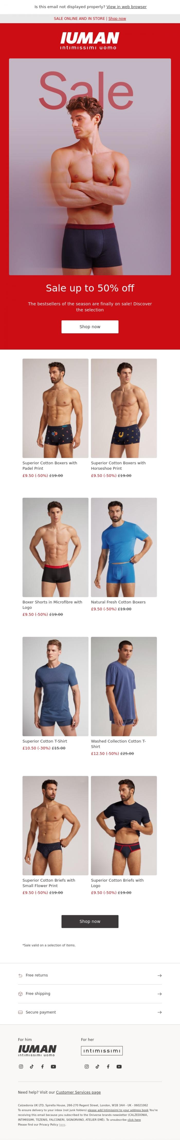 Email Design Inspiration from Intimissimi, SALES are here 🚀 Up to 50% off ​