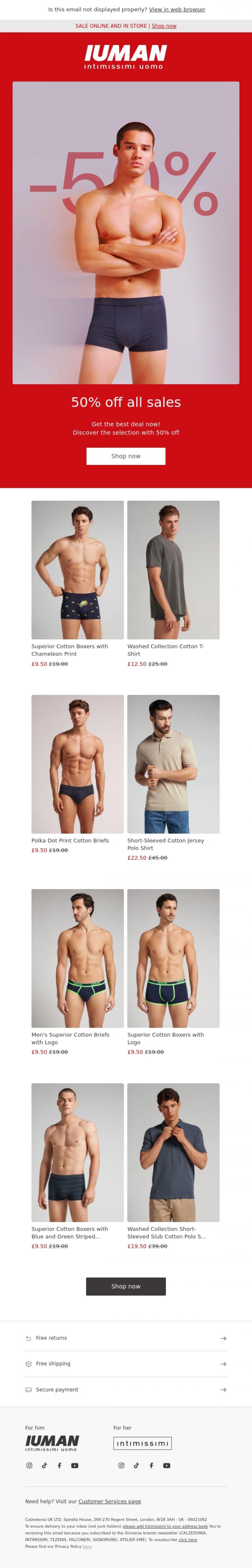 Email Design Inspiration from Intimissimi, SALES 🎯 NOW 50% EVERYTHING