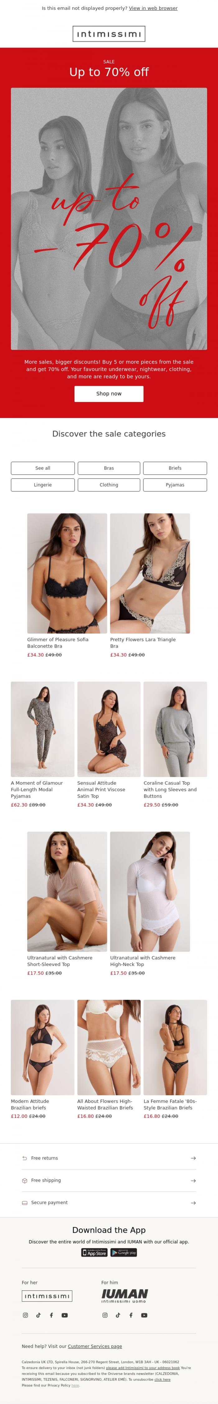 Email Design Inspiration from Intimissimi, MORE SALE | Up to 70% off