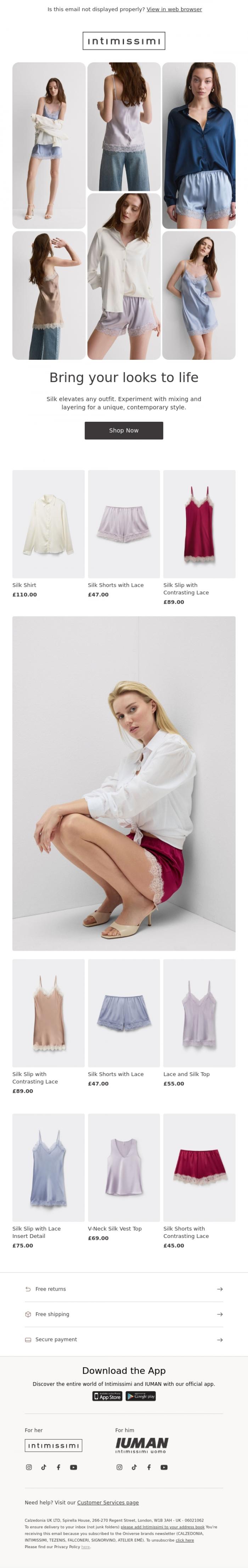 Email Design Inspiration from Intimissimi, Silk Layering