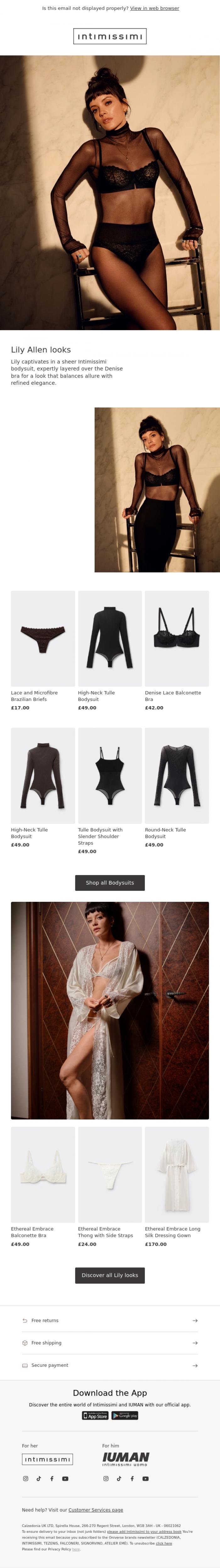 Email Design Inspiration from Intimissimi, Lily Allen: The new face of Intimissimi