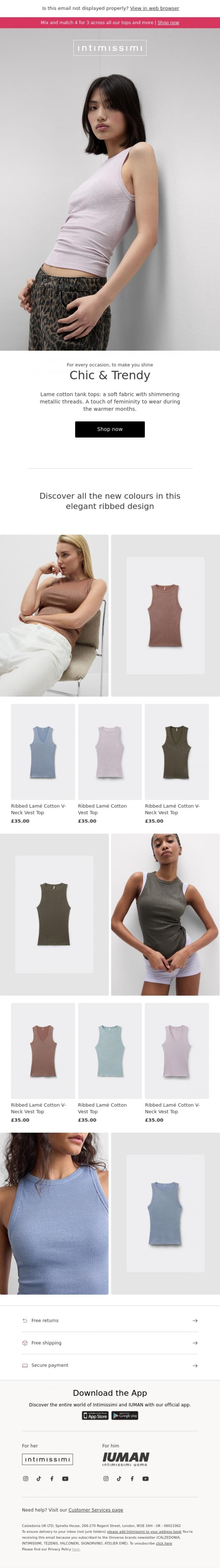 Email Design Inspiration from Intimissimi, Shimmering lam&eacute; tank tops