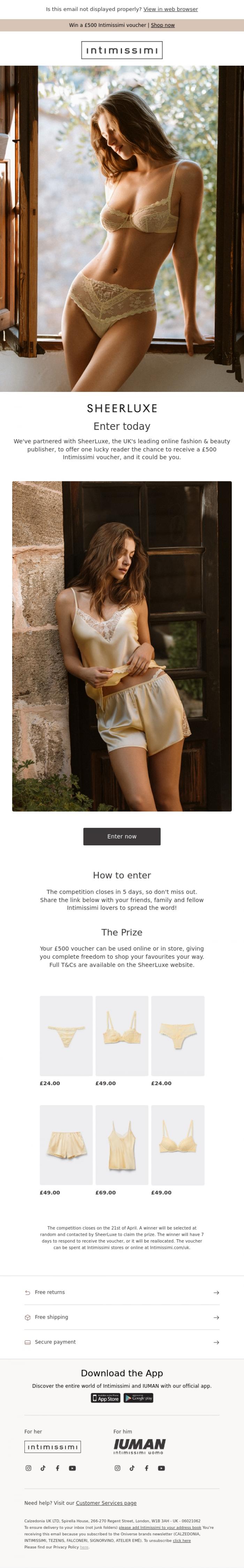 Email Design Inspiration from Intimissimi, Win a &pound;500 voucher! Closing soon