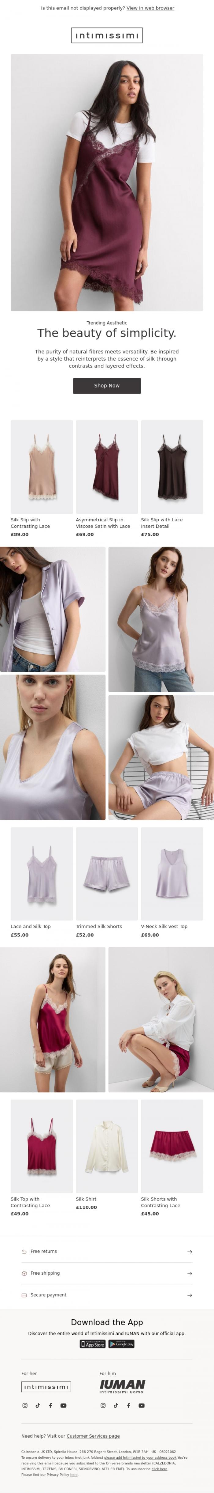 Email Design Inspiration from Intimissimi, Make a Silk Statement