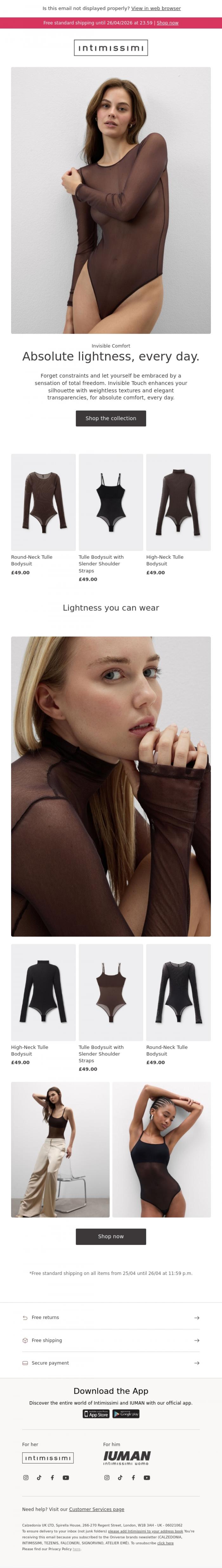 Email Design Inspiration from Intimissimi, FREE SHIPPING for the weekend!
