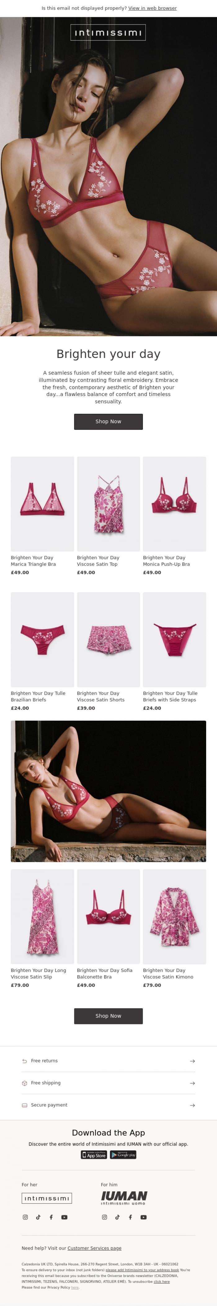 Email Design Inspiration from Intimissimi, Brighten your day: the new romance