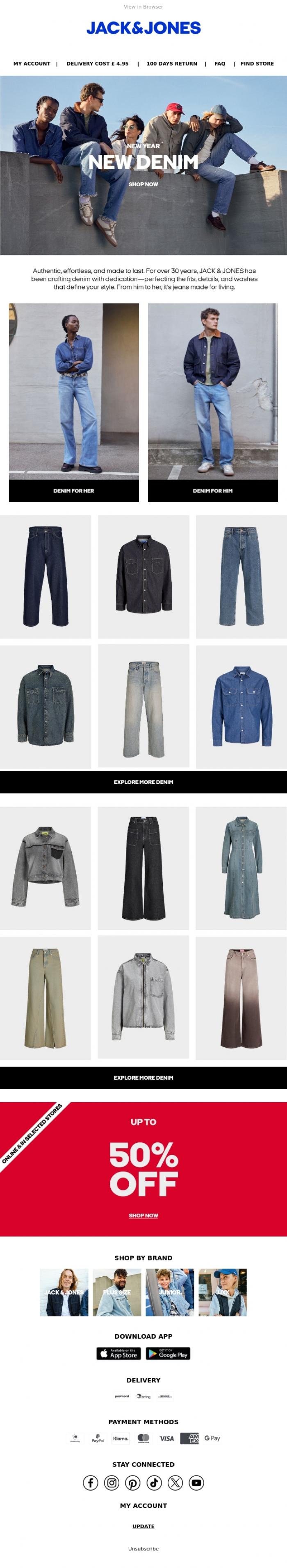 Email Design Inspiration from JACK & JONES CLUB, New year, new denim 👖