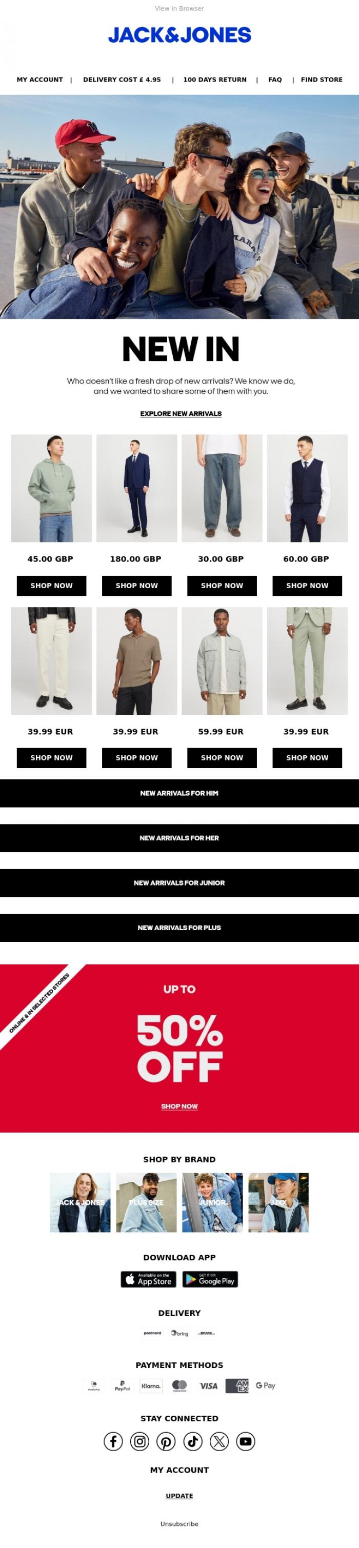 Email Design Inspiration from JACK & JONES CLUB, New arrivals for you