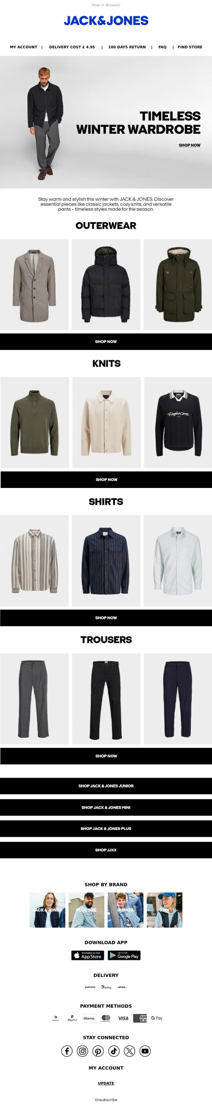 Email Design Inspiration from JACK & JONES CLUB, A timeless winter wardrobe