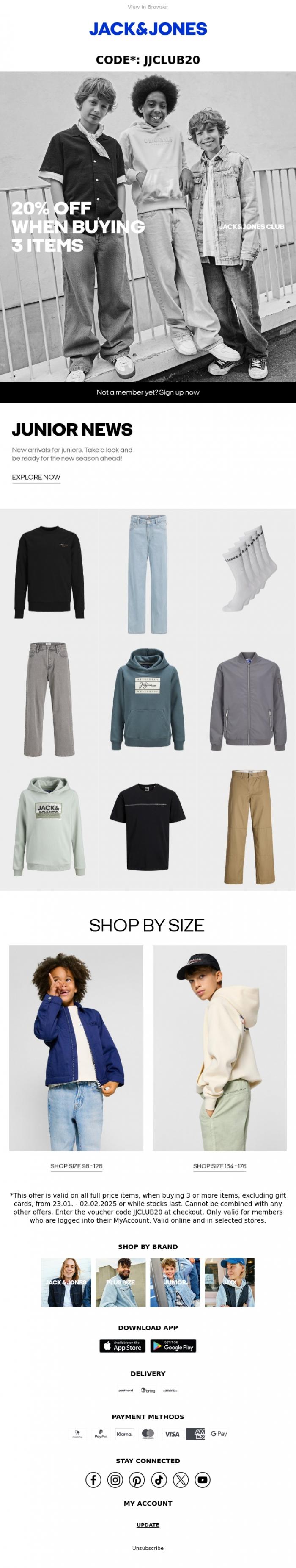 Email Design Inspiration from JACK & JONES CLUB, SAVE 20% ON EVERYTHING 🤸&zwj;♂️