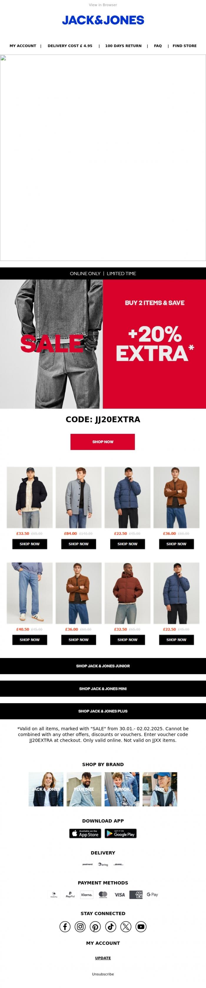 Email Design Inspiration from JACK & JONES CLUB, 20% EXTRA OFF 📢