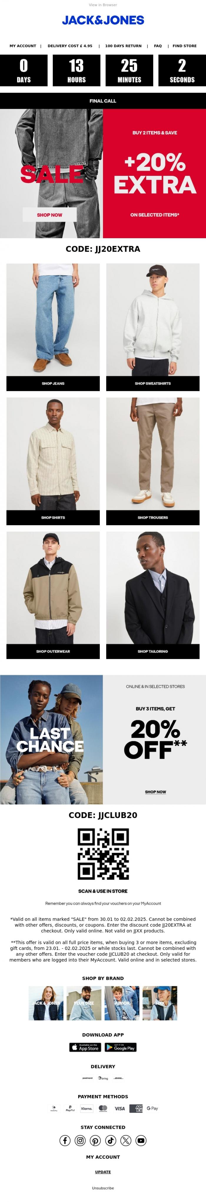 Email Design Inspiration from JACK & JONES CLUB, John, last chance: 20% extra off