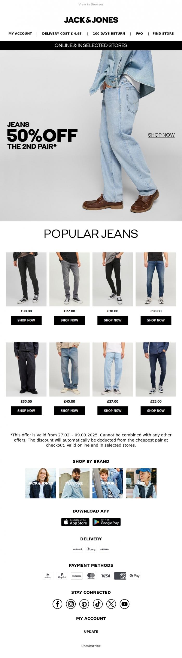 Email Design Inspiration from JACK & JONES CLUB, Most popular jeans