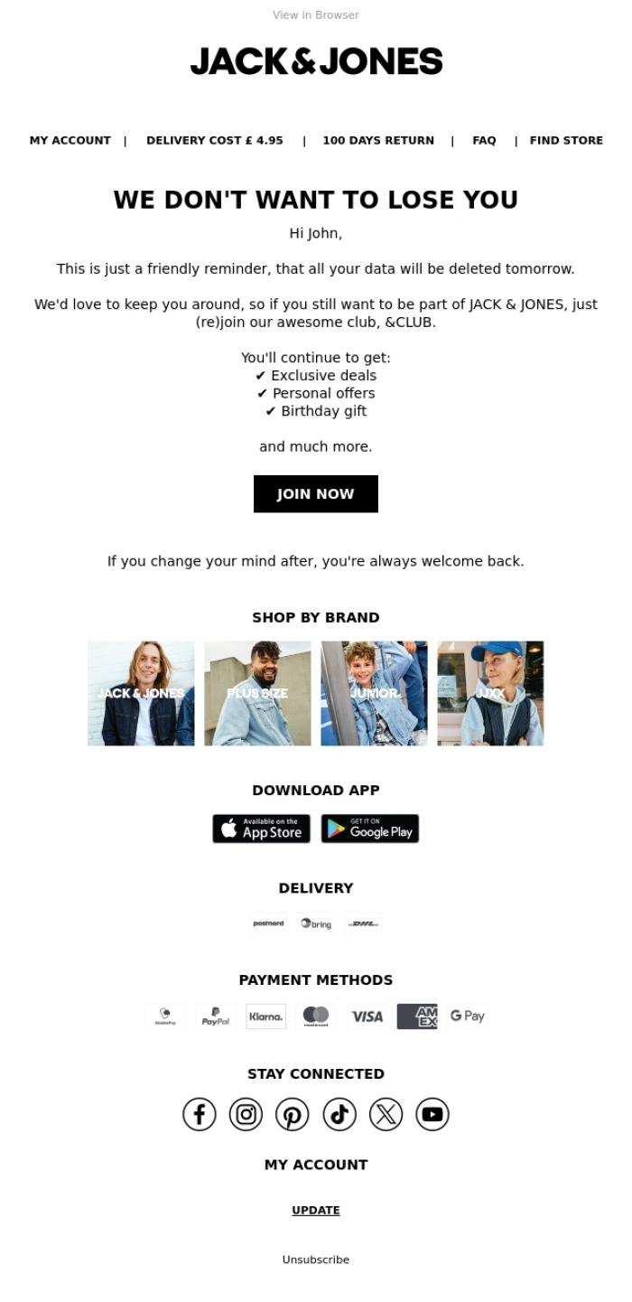 Email Design Inspiration from JACK & JONES CLUB, We're about to say goodbye...