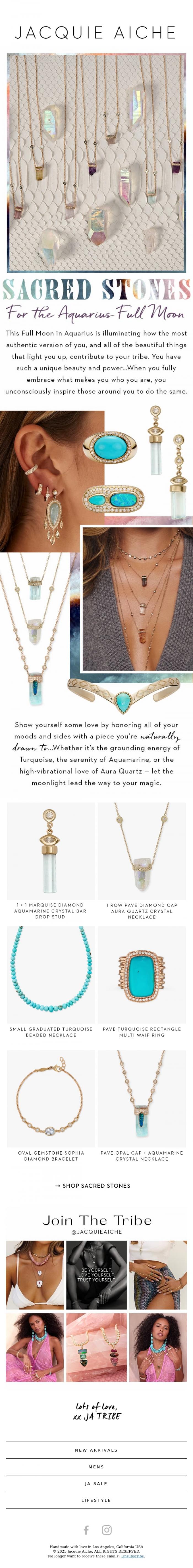 Email Design Inspiration from JACQUIE AICHE, Sacred Stones for the Aquarius Full Moon 🌕