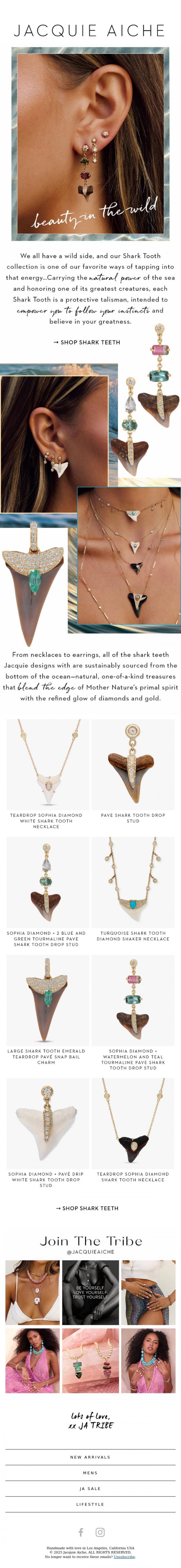 Email Design Inspiration from JACQUIE AICHE, Beauty in the Wild 🦈
