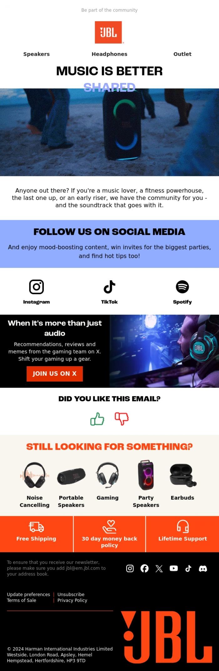 Email Design Inspiration from JBL, It's fun with us on Instagram, TikTok and other socials!