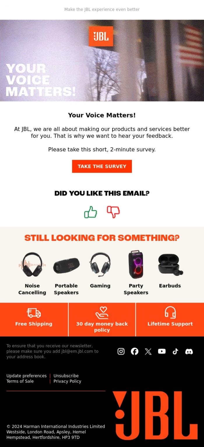 Email Design Inspiration from JBL, Your Voice Matters!