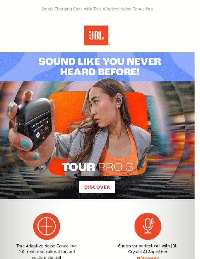 Email Design Inspiration from JBL, New JBL Tour Pro 3