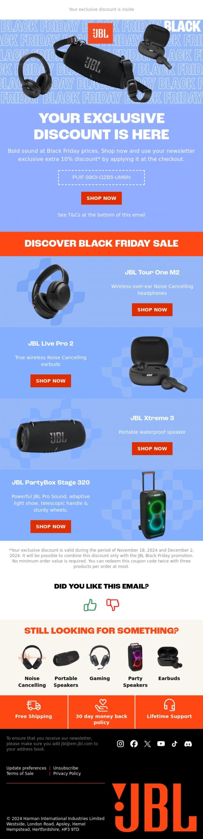 Email Design Inspiration from JBL, JBL Black Friday sale